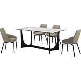 Esme & Shilo 5 Piece Dining Set in Stone, Black Metal & Taupe Leatherette