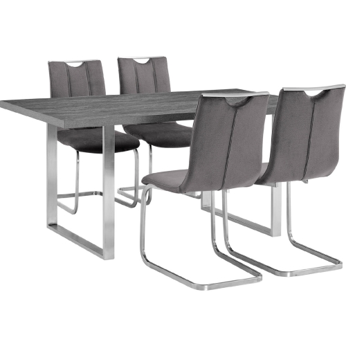 Fenton & Pacific 5 Piece Dining Set in Stainless, Light Gray & Gray Fabric