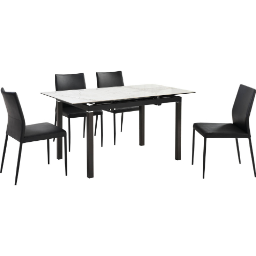 Giana & Kash 5 Piece Dining Set in Gray Sintered Stone, Black & Black Leatherette