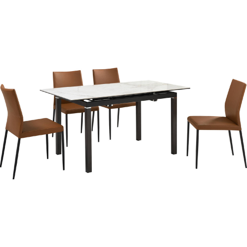 Giana & Kash 5 Piece Dining Set in Gray Sintered Stone, Black & Brown Leatherette