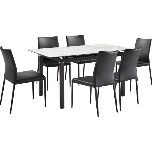 Giana & Kash 7 Piece Dining Set in Gray Sintered Stone, Black & Black Leatherette