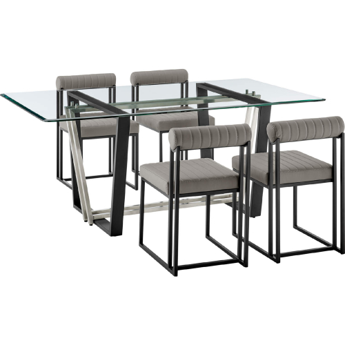 Kai & Anastasia 5 Piece Dining Set in Matte Black Iron, Glass & Light Gray Leatherette