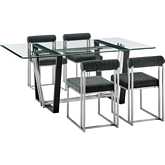 Kai & Anastasia 5 Piece Dining Set in Brushed Stainless Steel, Glass & Charcoal Fabric