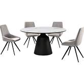 Knox & Alison 5 Piece Dining Set White Stone, Black Metal & Gray Velvet