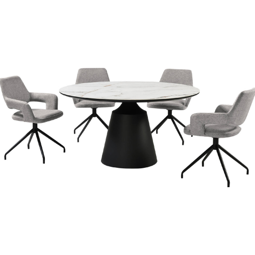 Knox & Penny 5 Piece Dining Set in White Stone, Black Metal & Gray Fabric