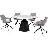 Knox & Penny 5 Piece Dining Set in White Stone, Black Metal & Gray Fabric