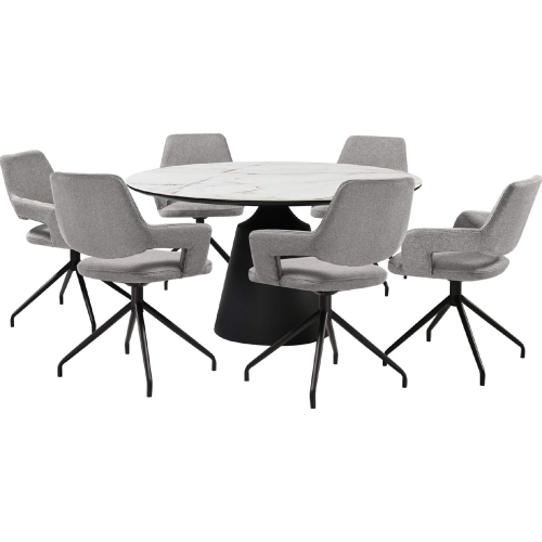 Knox & Penny 7 Piece Dining Set in Stone, Black Metal & Gray Fabric