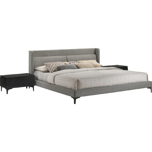 Legend 3 Piece King Bedroom Set in Gray Fabric King & Black Metal