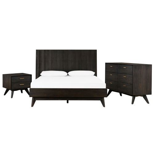 Baly 4 Piece Queen Bedroom Set in Brushed Brown Gray Acacia