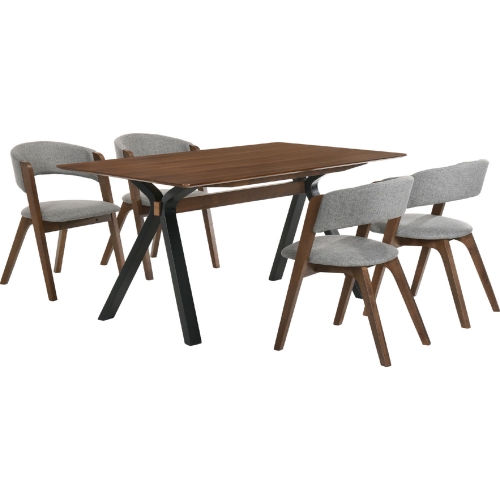 Laredo Rowan 5 Piece Dining Set in Grey, Walnut & Black