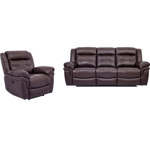 Marcel Manual Reclining Sofa & Recliner Set in Dark Brown Leather