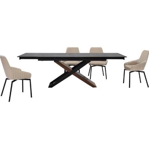 Milena & Shilo 5 Piece Dining Set in Stone, Walnut, Black & Champagne Leatherette