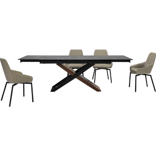 Milena & Shilo 5 Piece Dining Set in Stone, Walnut, Black & Taupe Gray Leatherette