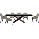 Milena & Shilo 7 Piece Dining Set in Stone, Walnut, Black & Taupe Gray Leatherette