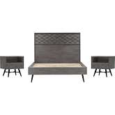 Makena 3 Piece Queen Bedroom Set in Grey Acacia Wood & Black Metal