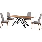 Modena & Parker 5 Piece Dining Set in Walnut Finish Wood, Black Metal & Gray Fabric