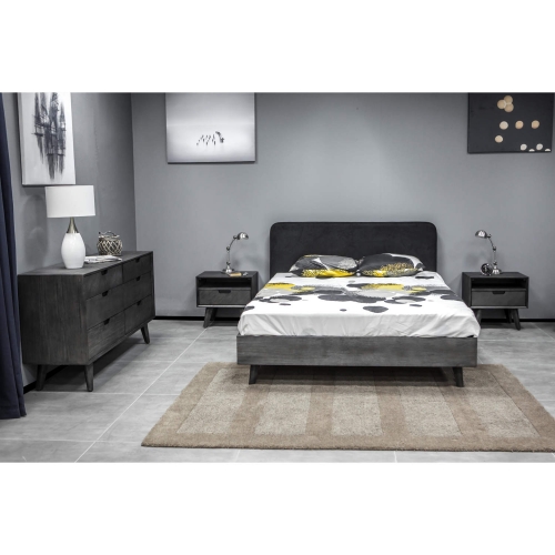 Mohave 3 Piece King Bedroom Set in Gray Acacia & Black Fabric