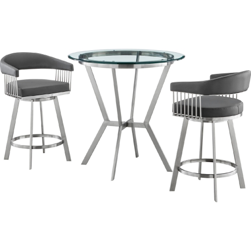 Naomi & Chelsea 3 PC Counter Dining Set in Grey Leatherette & Steel