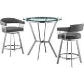 Naomi & Chelsea 3 PC Counter Dining Set in Grey Leatherette & Steel