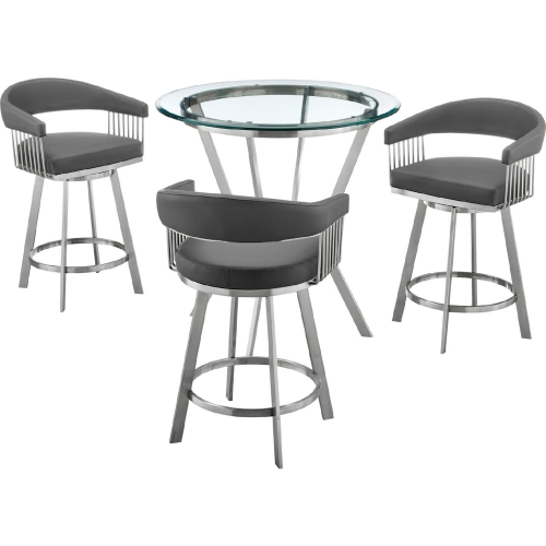 Naomi & Chelsea 4 PC Counter Dining Set in Grey Leatherette & Steel