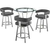 Naomi & Lorin 4 PC Counter Dining Set in Grey Leatherette & Steel