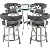 Naomi & Lorin 5 PC Counter Dining Set in Grey Leatherette & Steel