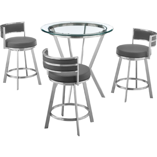 Naomi & Roman 4 PC Counter Dining Set in Grey Leatherette & Steel