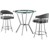 Naomi & Valerie 3 PC Counter Dining Set in Grey Leatherette & Steel