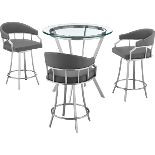 Naomi & Valerie 4 PC Counter Dining Set in Grey Leatherette & Steel