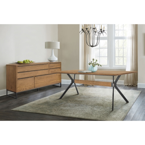 Nevada 78" Dining Table & Sideboard Set in Brown Oak & Metal