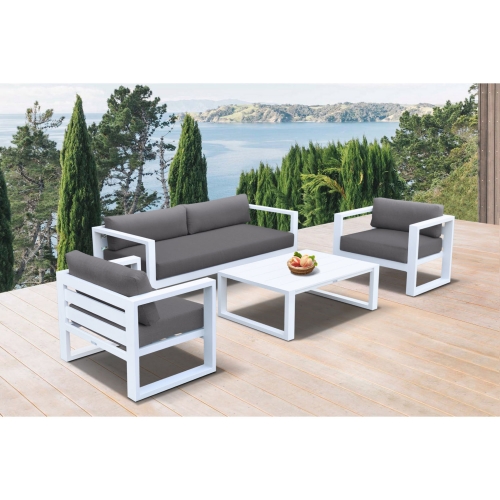 Aegean Outdoor 4 Piece Sofa Set in White Metal & Grey Fabric