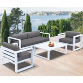 Aegean Outdoor 4 Piece Sofa Set in White Metal & Grey Fabric