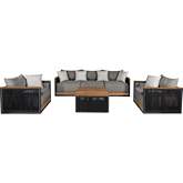 Artesia Outdoor 4 Piece Sofa Set in Teak, Black Rope & Dark Gray Olefin