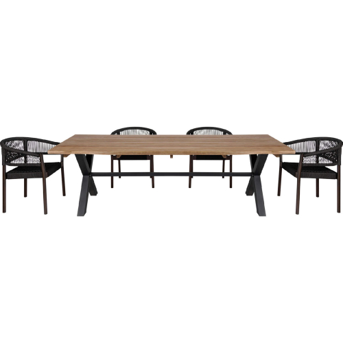 Glendora & Doris Outdoor 5 Piece Live Edge Dining Set in Eucalyptus Wood & Black Rope