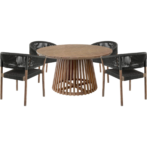 Escondido & Doris Outdoor 5 Piece Dining Set in Eucalyptus Wood & Black Rope