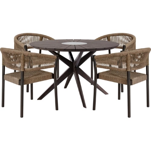 Oasis & Doris Outdoor 5 Piece Dining Set in Eucalyptus, Stone & Truffle PE Rope