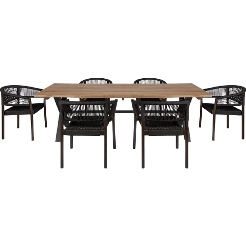 Glendora & Doris Outdoor 7 Piece Live Edge Dining Set in Eucalyptus Wood & Black Rope