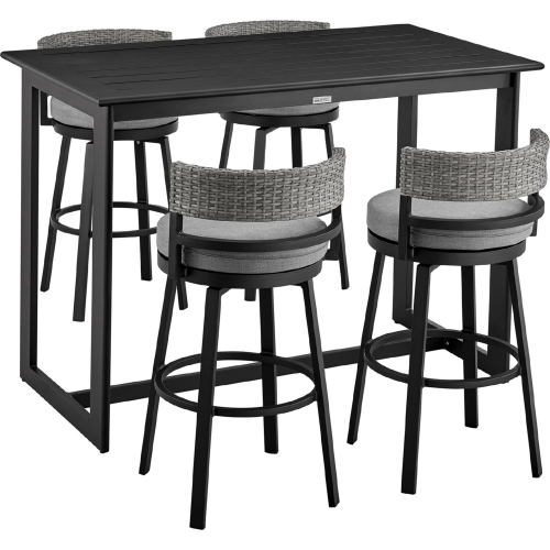 Encinitas Outdoor 5 PC Bar Set in Aluminum & Grey Fabric