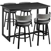 Encinitas Outdoor 5 PC Bar Set in Aluminum & Grey Fabric