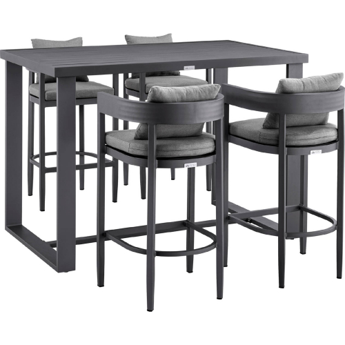 Menorca Outdoor 5 PC Bar Set in Aluminum & Grey Fabric