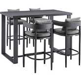 Menorca Outdoor 5 PC Bar Set in Aluminum & Grey Fabric