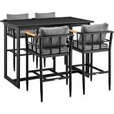 Orlando Outdoor 5 PC Bar Set in Aluminum & Grey Fabric