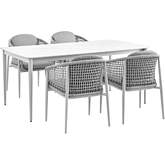 Rhodes Outdoor 5 Piece Dining Set in Aluminum, Sintered Stone & Gray Fabric