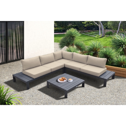 Razor Outdoor 4 Piece Sectional Sofa Set in Dark Grey Metal & Grey Fabric