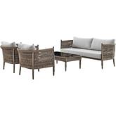 Safari 4 Piece Outdoor Sofa Set in Brown Aluminum, Brown Rope & Gray Fabric