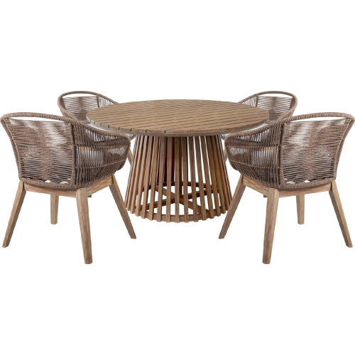 Escondido & Tutti Frutti Outdoor 5 Piece Dining Set in Eucalyptus, Truffle Rope & Gray Fabric