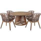 Escondido & Tutti Frutti Outdoor 5 Piece Dining Set in Eucalyptus, Truffle Rope & Gray Fabric