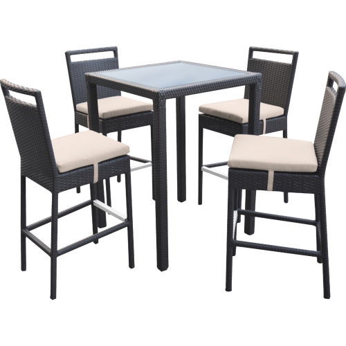 Tropez 5 Piece Outdoor Poly Wicker Bar Set in Brown & Beige