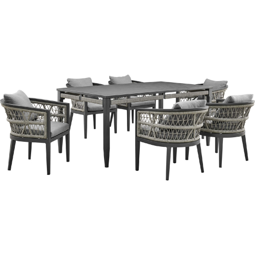 Zella Outdoor 7 Piece Dining Set in Aluminum, Light Gray Rope & Fabric