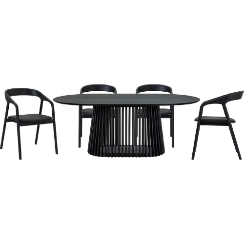 Pasadena Apache 5 Piece Oval Dining Set in Black Oak & Black Leatherette